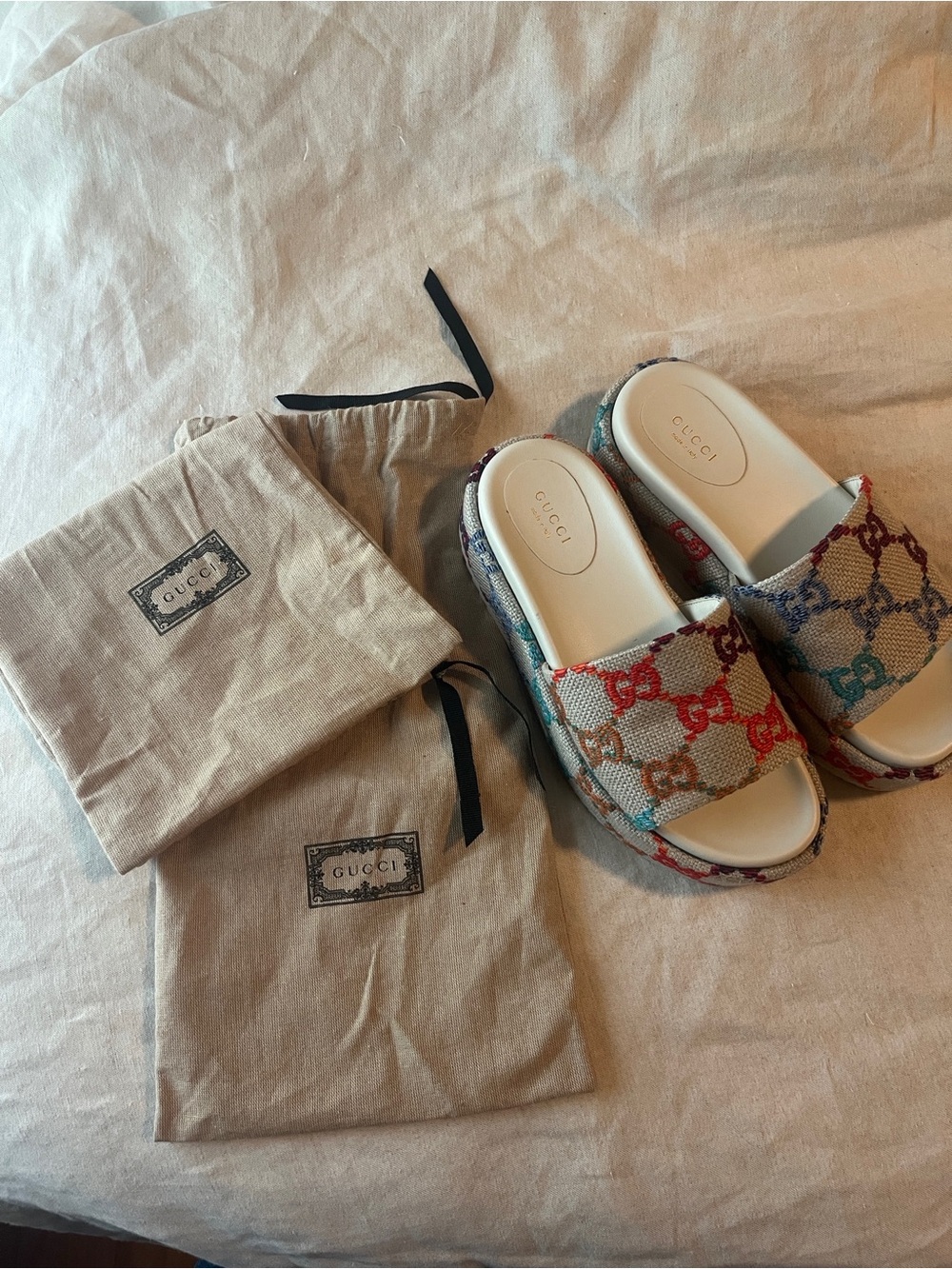 Gucci womensMulticolor GG Canvas Slide Sandals